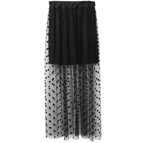 Women High Waist Sheer Gauze Mesh Tulle Lace Dots Gothic Long Maxi Skirt ZP Women High Waist Sheer Gauze Mesh Tulle Lace Dots Gothic Long Maxi Skirt ZP
